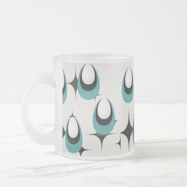 blue shapes Mid Century Modern Frosted Glass Coffee Mug (Left)