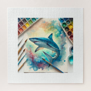 Blue Shark 060824AREF112 - Watercolor Jigsaw Puzzle