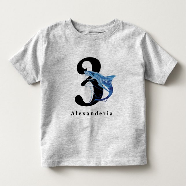 Blue shark 3rd Birthday name age child's Toddler T-Shirt (Front)