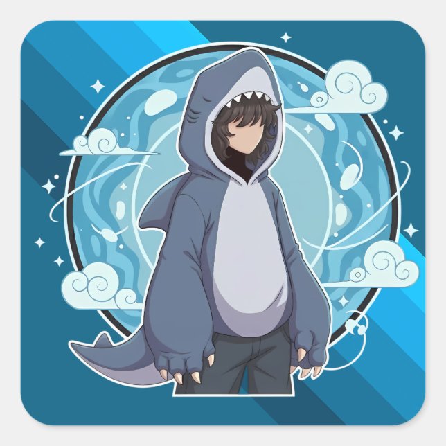 Blue Shark Boy Anime Art Square Sticker (Front)