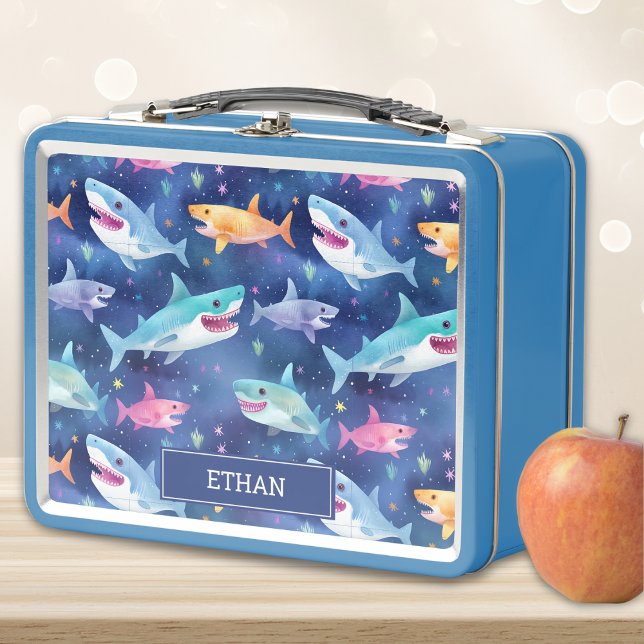 Blue Shark Custom Name Metal Lunchbox (Creator Uploaded)