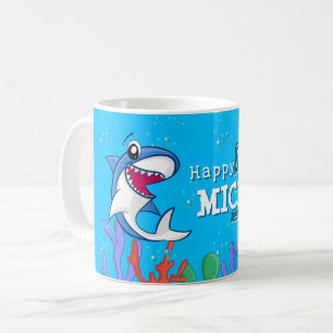 Blue Shark Cute Kids Birthday Pool Party Coffee Mug