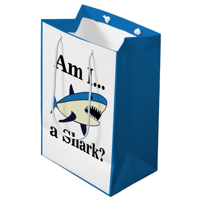 Blue Shark Funny Medium Gift Bag (Front Angled)