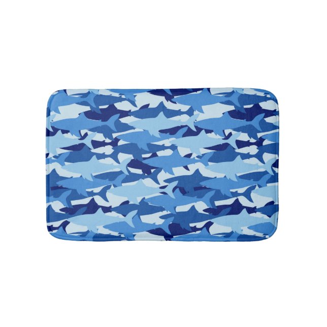 Blue Shark Pattern Bath Mat (Front)