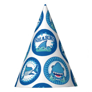 Blue Shark Pattern - Cute Boys Shark Attack Party Hat