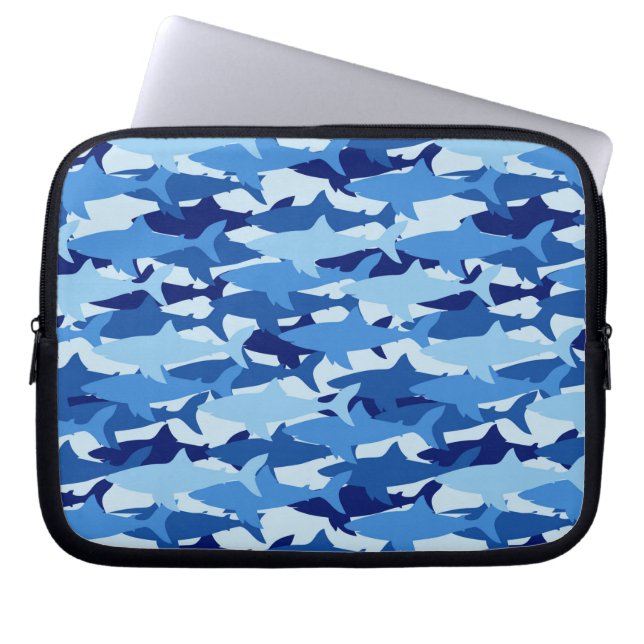 Blue Shark Pattern Laptop Sleeve (Front)
