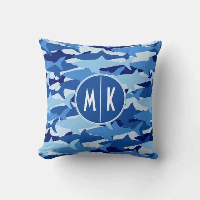 Blue Shark Pattern | Monogram Cushion (Front)