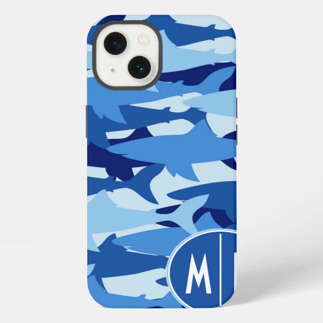Blue Shark Pattern | Monogram iPhone Case (Back)