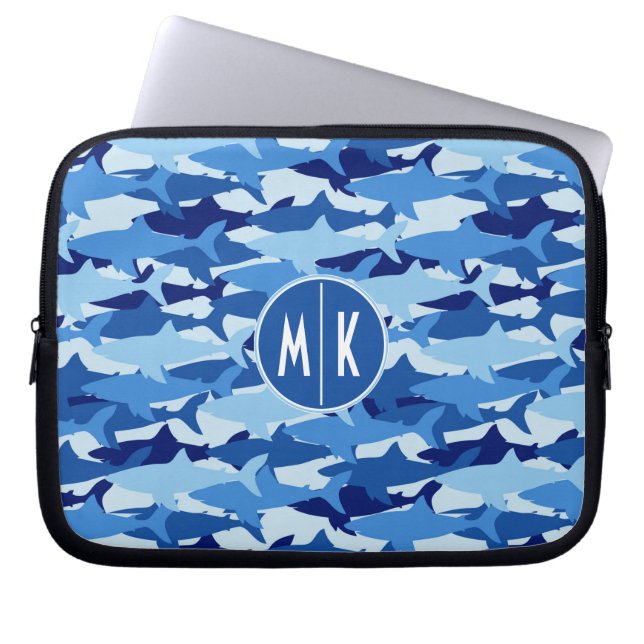 Blue Shark Pattern | Monogram Laptop Sleeve (Front)