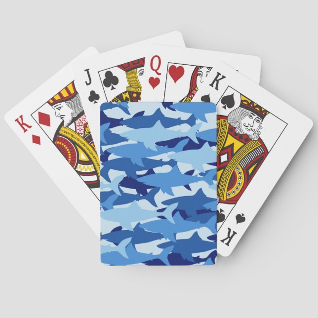 Blue Shark Pattern Playing Cards (Back)