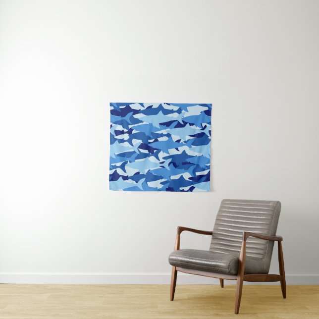 Blue Shark Pattern Tapestry (In Situ (Horizontal))