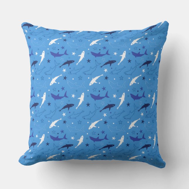 Blue Shark Pattern Throw Pillow (Front)