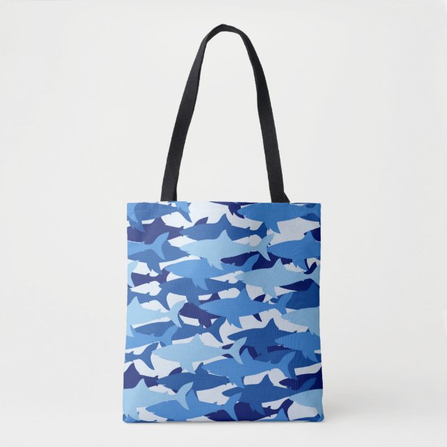 Blue Shark Pattern Tote Bag (Front)