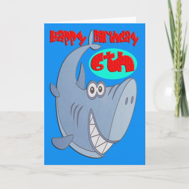 Blue Shark Sixth Birthday Card (Front)