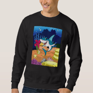 Blue Shark Swimming Under The Ocean With Big Smile Sweatshirt