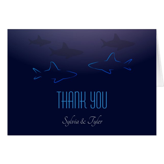 Blue Shark Wedding Thank You Card (Front Horizontal)