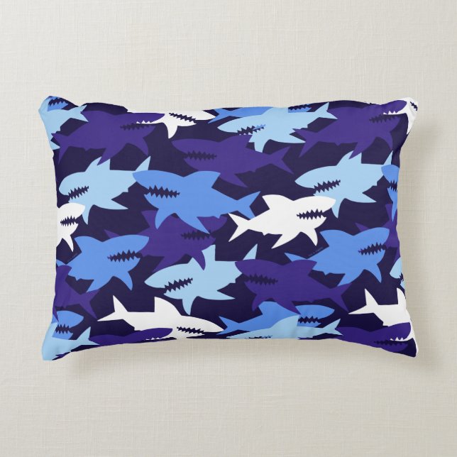 Blue Sharks Camouflage Pattern Decorative Cushion (Front)