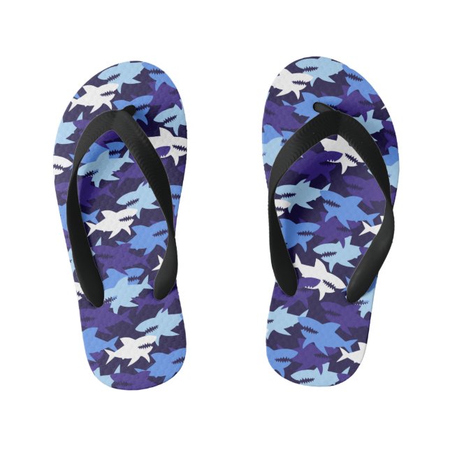 Blue Sharks Camouflage Pattern Kid's Jandals (Footbed)