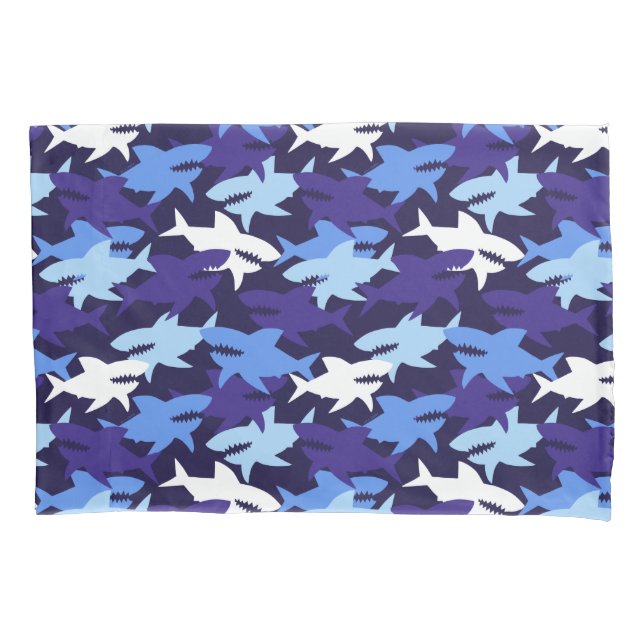 Blue Sharks Camouflage Pattern Pillowcase (Front)