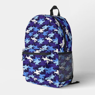 Blue Sharks Camouflage Pattern Printed Backpack