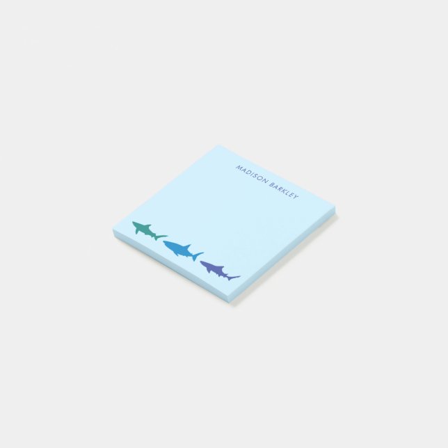 Blue Sharks Cute Kid's Post-it Notes (Angled)