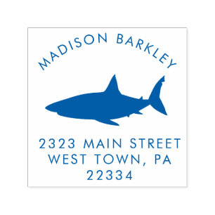 Blue Sharks Cute Kid's Return Address Stamp