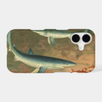 Blue Sharks Eating Fish, Vintage Marine Life