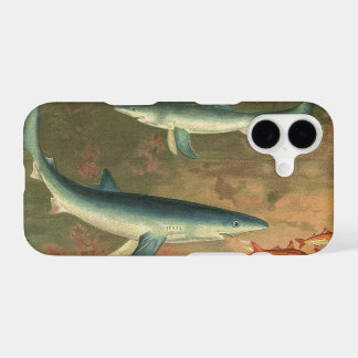 Blue Sharks Eating Fish, Vintage Marine Life