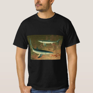 Blue Sharks Eating Fish, Vintage Marine Life T-Shirt