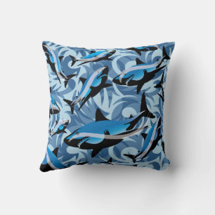 Blue Sharks Swimming Pattern Cushion