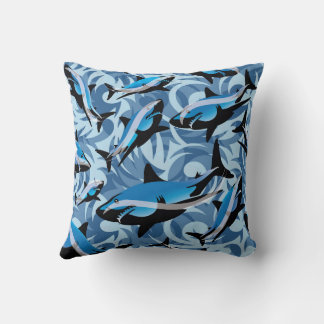 Blue Sharks Swimming Pattern Cushion