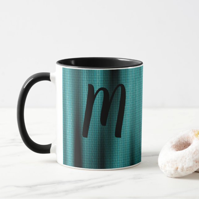 Blue Sheen Texture Personalise Monogram Mug (With Donut)