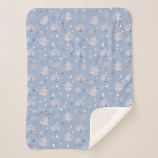 Blue Sheep Kawaii Pattern Sherpa Fleece Blanket 