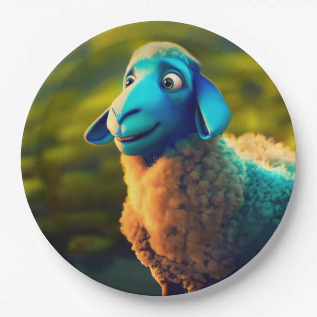 Blue Sheep  Paper Plate (Front)