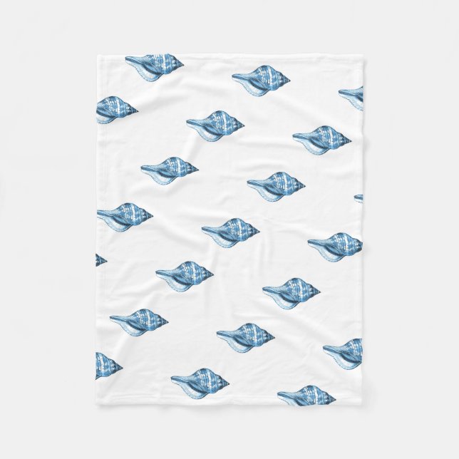 Blue shell nautical coastal ocean home decor fleece blanket (Front)