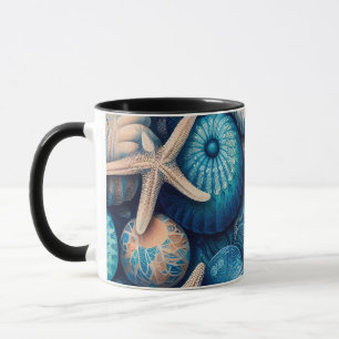 Blue Shells Beach Batik Starfish Sand Dollar Mug