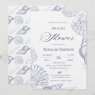 Blue Shells Beach Elegant Bridal Shower Invitation