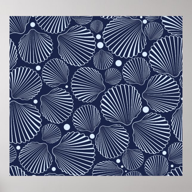 Blue shells, summer sea pattern. poster (Front)