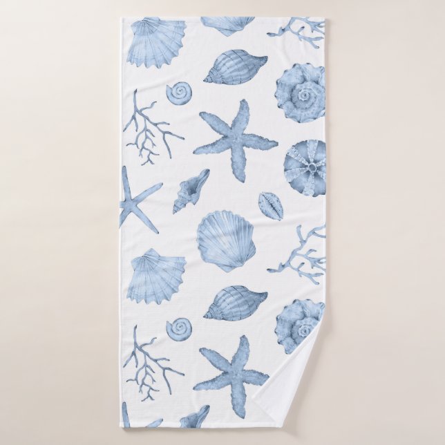 Blue Shells Watercolor Bath Towel (Bath Towel)