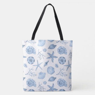 Blue Shells Watercolor Tote Bag