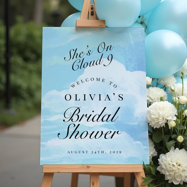 Blue She's On Cloud 9 Bridal Shower Welcome Sign (Creator Uploaded)