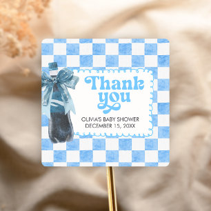 Blue She's Ready to Pop Baby Shower Square Sticker