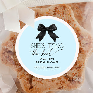 Blue She's Tying The Knot Bow Bridal Shower Classic Round Sticker