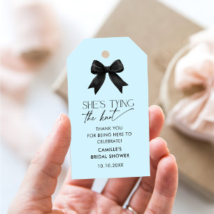 Blue She's Tying The Knot Bow Bridal Shower Gift Tags
