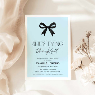 Blue She's Tying The Knot Bow Bridal Shower Invitation