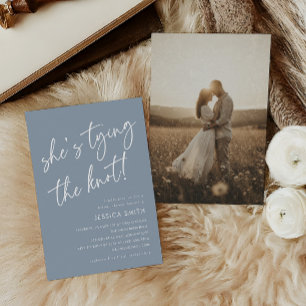 Blue She's Tying the Knot Bridal Shower Photo Invitation
