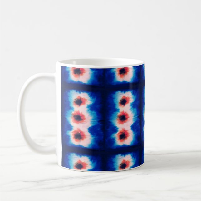 Blue Shibori Pattern Tie Dye Art Coffee Mug (Left)