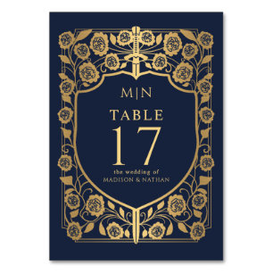 Blue Shield Mediaeval Fantasy Monogram Wedding  Table Number