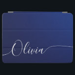 Blue Shimmer Elegant Calligraphy Script Name iPad Air Cover<br><div class="desc">Blue Shimmer White Elegant Calligraphy Script Custom Personalised Add Your Own Name iPad Air Cover features a modern and trendy simple and stylish design with your personalised name or initials in elegant hand written calligraphy script typography on a metallic blue shimmer background. Perfect gift for birthday, Christmas, Mother's Day and...</div>