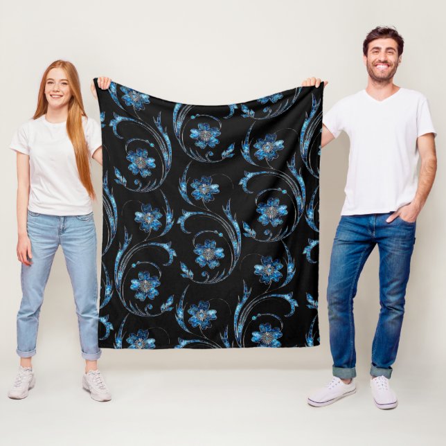 Blue Shimmer Floral 2 Fleece Blanket (In Situ)